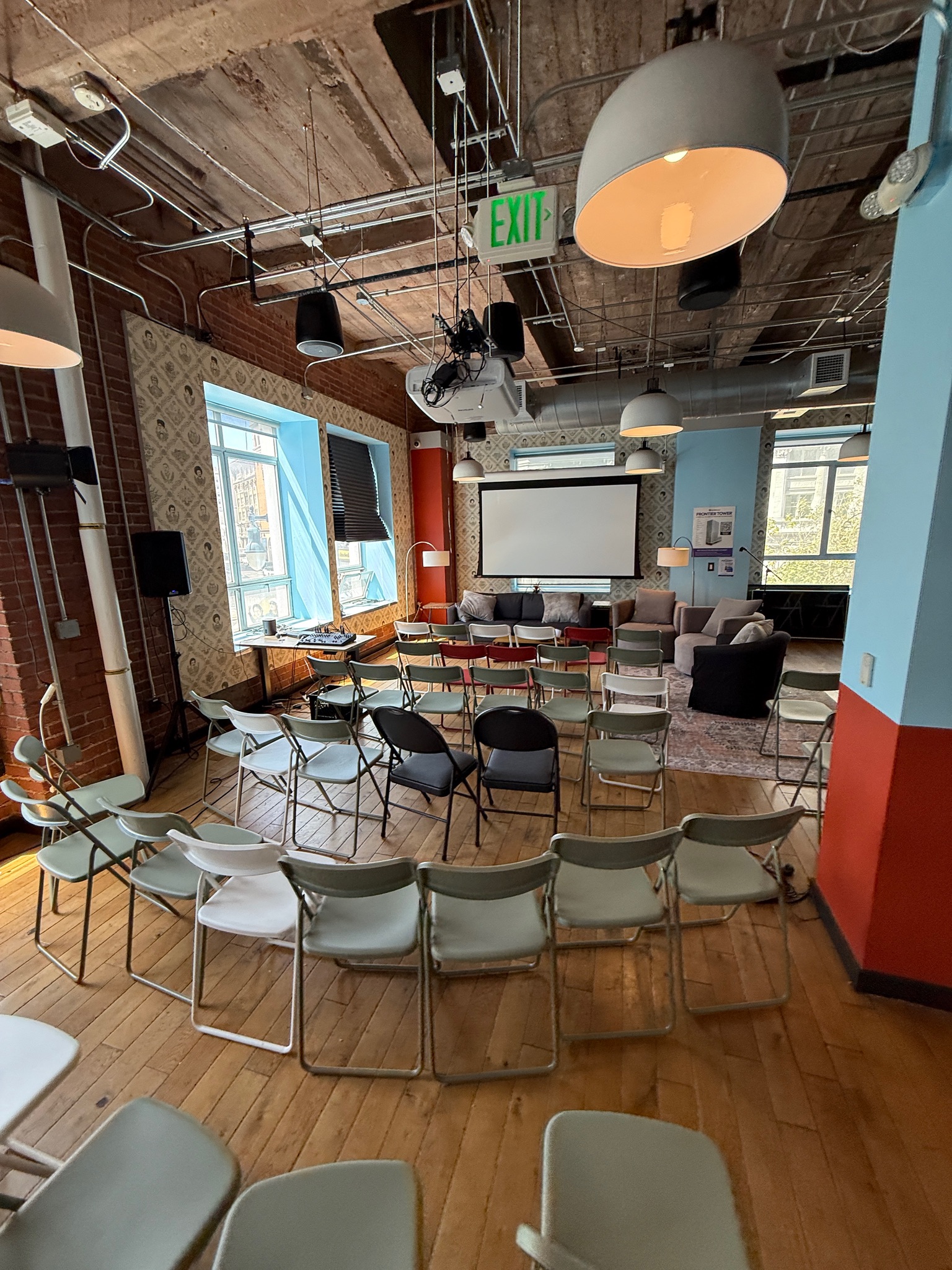 Large event space with projector and seating